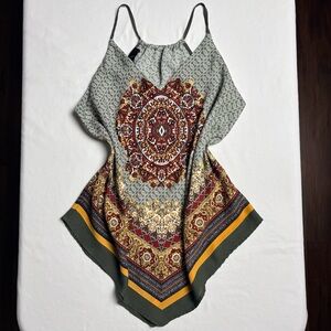 BCX Khaki Green Mandala Halter Top- M